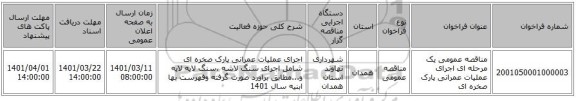مناقصه، مناقصه عمومی یک مرحله ای اجرای عملیات عمرانی پارک صخره ای