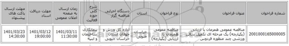مناقصه، مناقصه عمومی همزمان با ارزیابی (یکپارچه) یک مرحله ای تکمیل سالن ورزشی چند منظوره فردوس