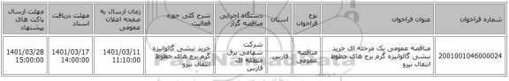 مناقصه، مناقصه عمومی یک مرحله ای خرید نبشی گالوانیزه گرم برج های خطوط انتقال نیرو