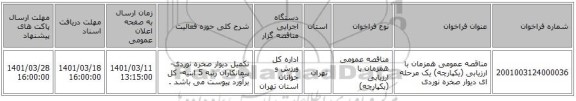 مناقصه، مناقصه عمومی همزمان با ارزیابی (یکپارچه) یک مرحله ای دیوار صخره نوردی