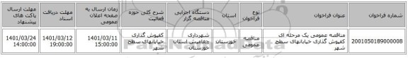 مناقصه، مناقصه عمومی یک مرحله ای کفپوش گذاری خیابانهای سطح شهر