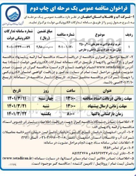 مناقصه تهیه و نصب حفاظ بتنی   نوبت دوم 