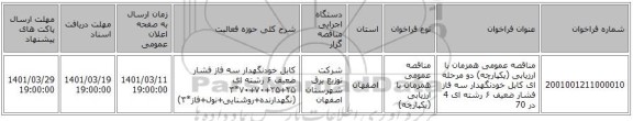 مناقصه، مناقصه عمومی همزمان با ارزیابی (یکپارچه) دو مرحله ای کابل خودنگهدار سه فاز فشار ضعیف ۶ رشته ای 4 در 70