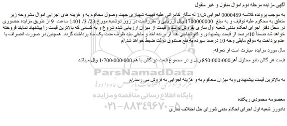 مزایده فروش نانو محلول آهن