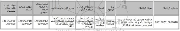 مناقصه، مناقصه عمومی یک مرحله ای پروژه اجرای شبکه و انشعابات فاضلاب شهر سی سخت کد 2-1401