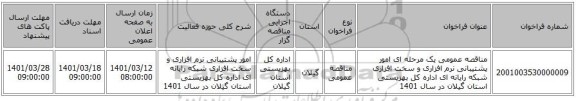 مناقصه، مناقصه عمومی یک مرحله ای امور پشتیبانى نرم افزارى و سخت افزارى شبکه رایانه اى اداره کل بهزیستی استان گیلان در سال 1401