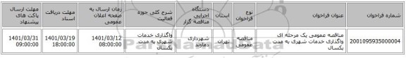 مناقصه، مناقصه عمومی یک مرحله ای واگذاری خدمات شهری به مدت یکسال