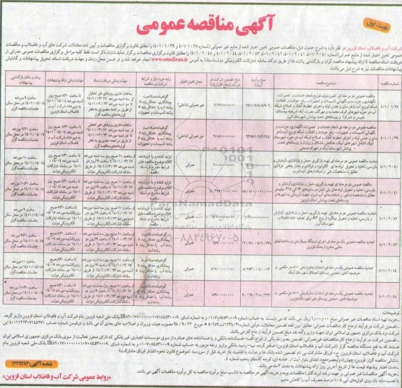 مناقصه تامین،تولید،توزیع و انجام خدمات و تعمیرات،نگهداری ،حراست و نگهبانی تاسیسات و تجهیزات،