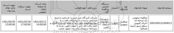 مناقصه، مناقصه عمومی یک مرحله ای اجرای کفپوش سطح شهر (بدون مصالح)