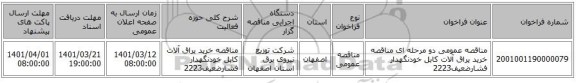 مناقصه، مناقصه عمومی دو مرحله ای مناقصه خرید یراق آلات کابل خودنگهدار فشارضعیف2223