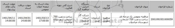مناقصه، مناقصه عمومی یک مرحله ای ساخت و نصب  700 انشعاب شهرستان میاندوآب