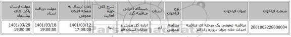 مناقصه، مناقصه عمومی یک مرحله ای مناقصه احداث خانه جوان دروازه ری قم