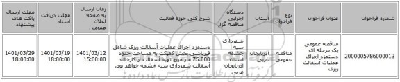 مناقصه، مناقصه عمومی یک مرحله ای دستمزد اجرای عملیات آسفالت ریزی