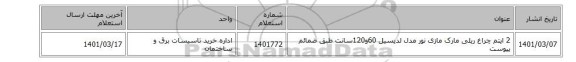 2 ایتم چراغ ریلی مارک مازی نور مدل لدیسیل 60و120سانت طبق ضمائم پیوست