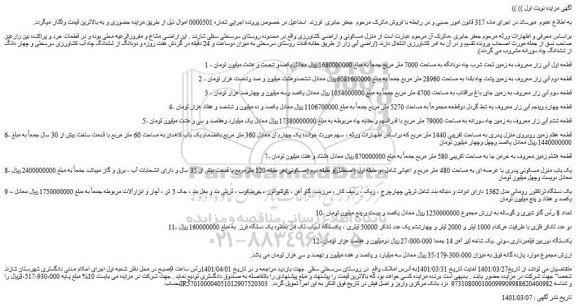 مزایده منزل مسکونی و اراضی کشاورزی 