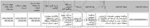 مناقصه، مناقصه عمومی همزمان با ارزیابی (یکپارچه) یک مرحله ای واگذاری عملیات نصب و اصلاح انشعابات منطقه جنوب شرق استان
