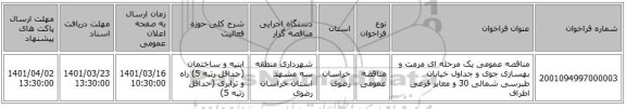مناقصه، مناقصه عمومی یک مرحله ای مرمت و بهسازی جوی و جداول خیابان طبرسی شمالی 30 و معابر فرعی اطراف