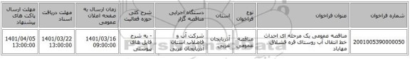 مناقصه، مناقصه عمومی یک مرحله ای احداث خط انتقال آب روستای قره قشلاق مهاباد