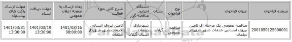 مناقصه، مناقصه عمومی یک مرحله ای تامین نیروی انسانی خدمات شهر  شهردار دیلمان