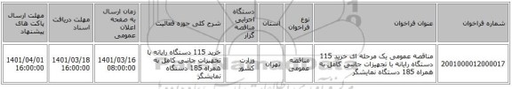 مناقصه، مناقصه عمومی یک مرحله ای خرید 115 دستگاه رایانه با تجهیزات جانبی کامل به همراه 185 دستگاه نمایشگر