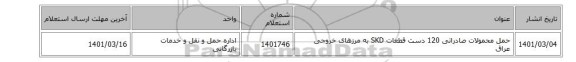 حمل محمولات صادراتی 120 دست قطعات SKD به مرزهای خروجی عراق