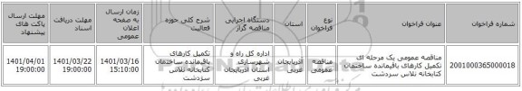 مناقصه، مناقصه عمومی یک مرحله ای ﺗﮑﻤﯿﻞ ﮐﺎرﻫﺎی ﺑﺎﻗﯿﻤﺎﻧﺪه ﺳﺎﺧﺘﻤﺎن ﮐﺘﺎﺑﺨﺎﻧﻪ ﻧﻼس ﺳﺮدﺷﺖ