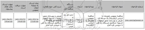 مناقصه، مناقصه عمومی همزمان با ارزیابی (یکپارچه) یک مرحله ای تعریض و بهسازی محور ارومیه – اشنویه حدفاصل ایستگاه راه آهن تا خروجی قره آغاج
