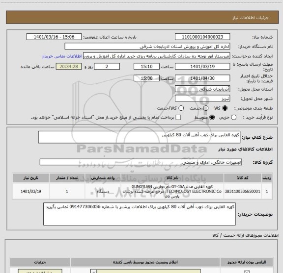 استعلام کوره الفایی برای ذوب آهن آلات 80 کیلویی