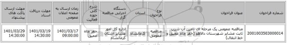 مناقصه، مناقصه عمومی یک مرحله ای تامین آب شرب ثابت عشایر شهرستان دالاهو (حفر چاه عمیق و خط انتقال)