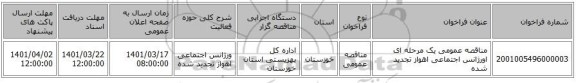 مناقصه، مناقصه عمومی یک مرحله ای اورژانس اجتماعی اهواز تجدید شده