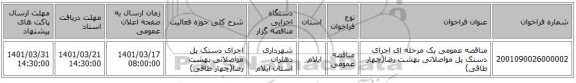 مناقصه، مناقصه عمومی یک مرحله ای اجرای دستک پل مواصلاتی بهشت رضا(چهار طاقی)