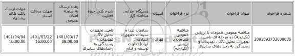 مناقصه، مناقصه عمومی همزمان با ارزیابی (یکپارچه) دو مرحله ای تامین تجهیزات تحلیل لاگ ، تهدیدات و رسیدگی به رخدادهای سایبری