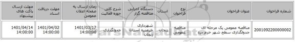مناقصه، مناقصه عمومی یک مرحله ای جدولگذاری سطح شهر خرم دره