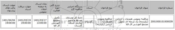 مناقصه، مناقصه عمومی همزمان با ارزیابی (یکپارچه) یک مرحله ای تکمیل مجتمع آموزشی آق قلا