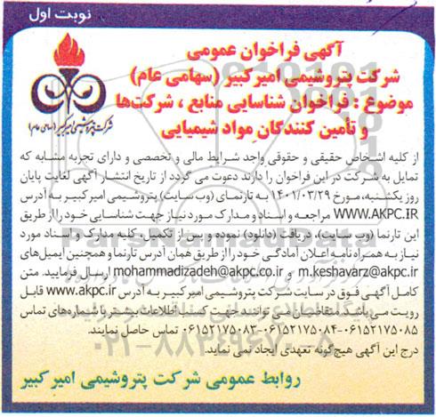  فراخوان شناسایی منابع ، شرکتها و تامین کنندگان مواد شیمیایی 
