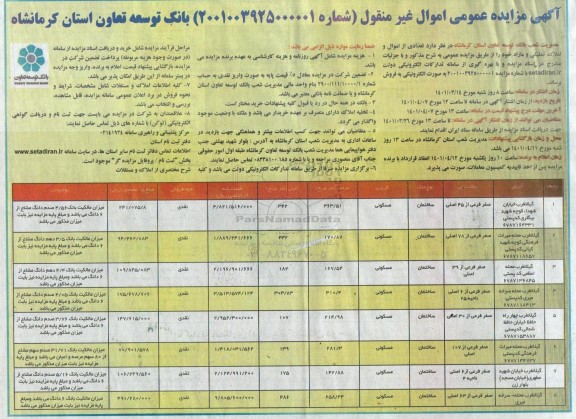 مزایده فروش تعدادی از اموال و املاک تملیکی و مازاد 