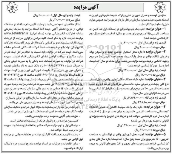 مزایده اجاره یک باب بوفه و ...