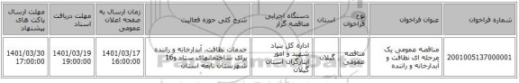 مناقصه، مناقصه عمومی یک مرحله ای نظافت و آبدارخانه و راننده