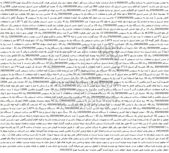 آگهی مزایده مخزن اتو کلاو سرد جنس استیل و ....