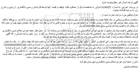 مزایده فروش ساختمان مسکونی ویلایی