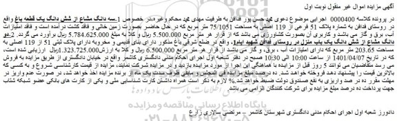مزایده فروش سه دانگ مشاع از شش دانگ یک قطعه باغ