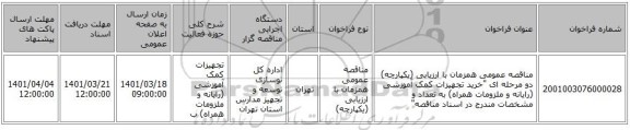 مناقصه، مناقصه عمومی همزمان با ارزیابی (یکپارچه) دو مرحله ای 