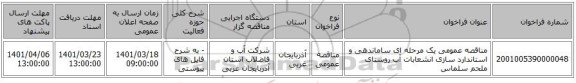 مناقصه، مناقصه عمومی یک مرحله ای ساماندهی و استاندارد سازی انشعابات آب روستای ملحم سلماس