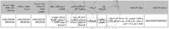 مناقصه، مناقصه عمومی یک مرحله ای اجرای آسفالت طرح هادی روستای کسه  از توابع شهرستان خمیر