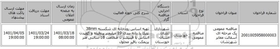 مناقصه، مناقصه عمومی یک مرحله ای آسفالت معابر شهرتشان