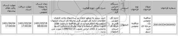 مناقصه، مناقصه عمومی یک مرحله ای خرید سرور