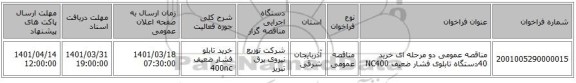 مناقصه، مناقصه عمومی دو مرحله ای خرید 40دستگاه تابلوی فشار ضعیف NC400