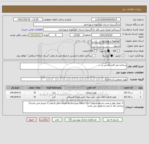 استعلام ساخت میز کارشناسی و ....
