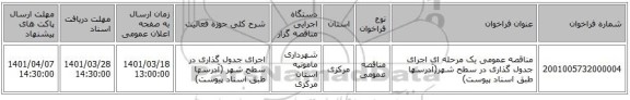 مناقصه، مناقصه عمومی یک مرحله ای اجرای جدول گذاری در سطح شهر(آدرسها طبق اسناد پیوست)