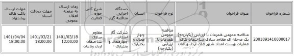 مناقصه، مناقصه عمومی همزمان با ارزیابی (یکپارچه) یک مرحله ای مقاوم سازی ساختمان های عملیات وپست امداد شهر های اردل وناغان